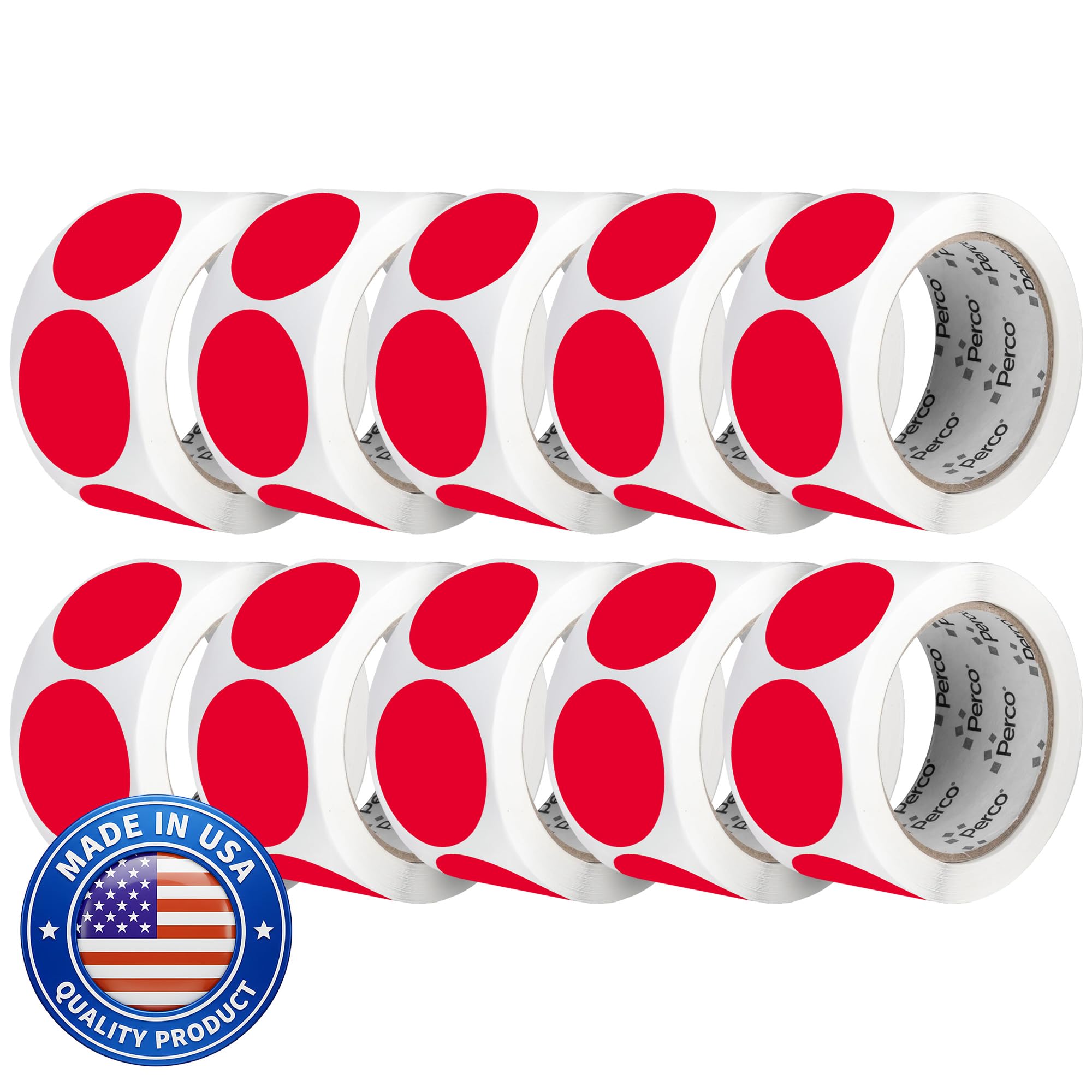 Perco Red Perforated Round Circle Dot Sticker 2-Inch Labels — 10 Rolls, 5,000 Stickers - Sale, Discount &amp; Urgent Warning Labels, High Visibility - Made in USA