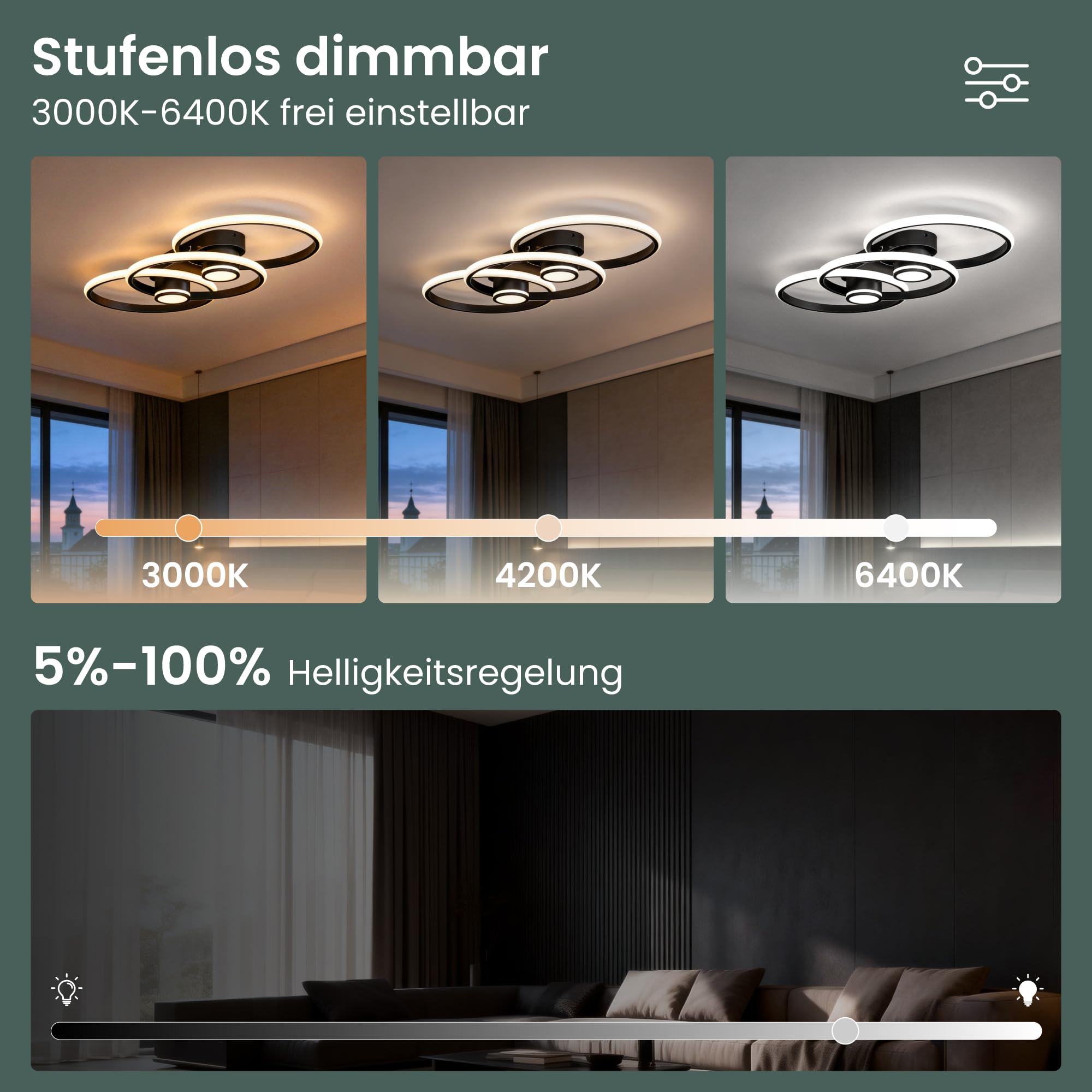 Mai & Mai Plafón LED Negro 70W con Mando a Distancia, 750×325×95 mm, Temperatura Ajustable 3000K–6400K, Estilo Moderno, Acero al Carbono, Aluminio y Silicona, Nuvora02