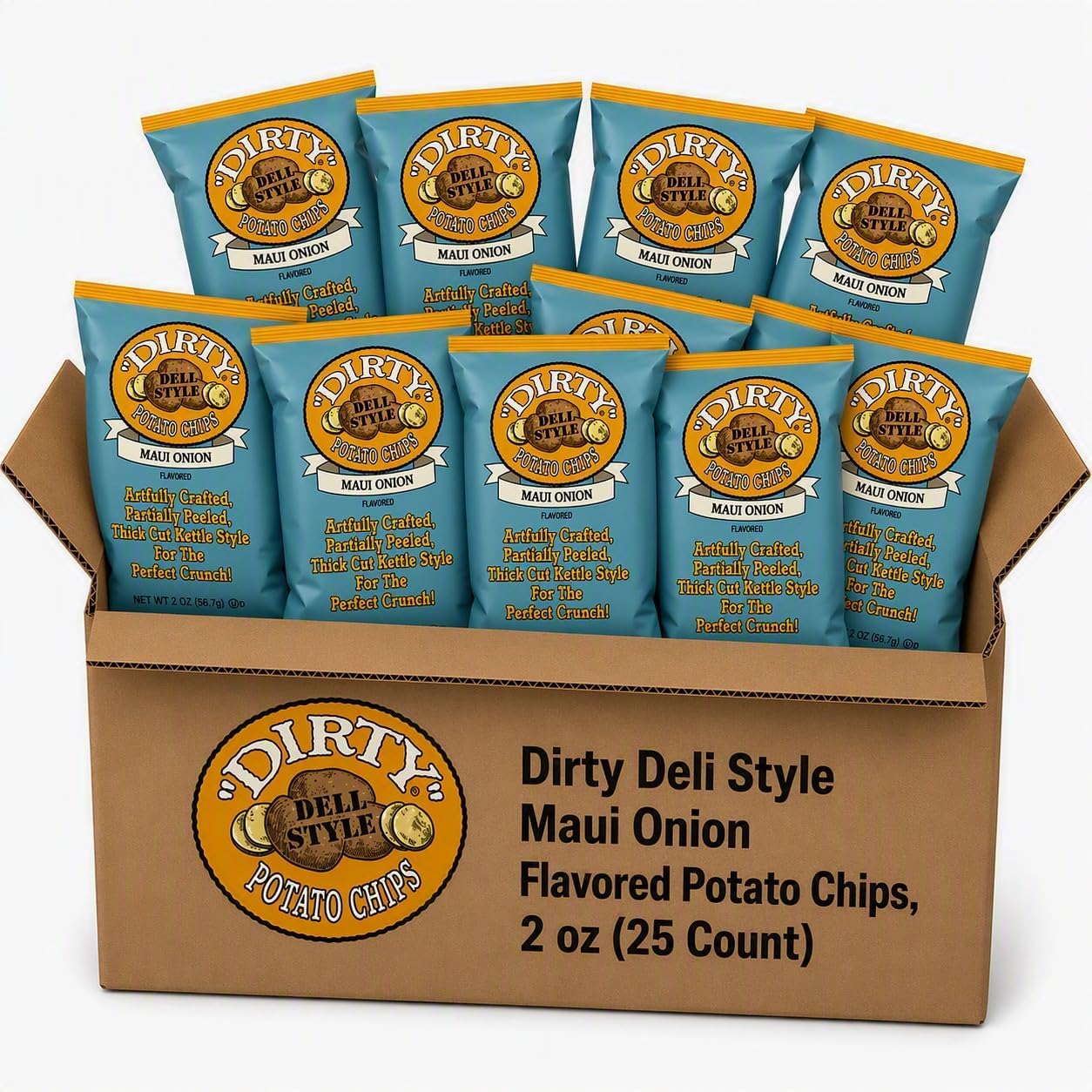 Dirty Kettle Maui Onion Potato Chips, 2 oz Bags (25 Count) | Kettle-cooked one batch at a time with premium ingredients; gluten-free, no artificial colors or flavors, Kosher OU