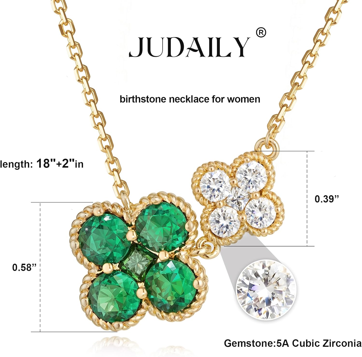 Gold Necklace for Women Birthstone Necklace for Women 14K Gold Plated Dainty Four Leaf Clover Cubic Zirconia Pendant Flower Necklace Gold Jewelry Gift for Women - Image 3