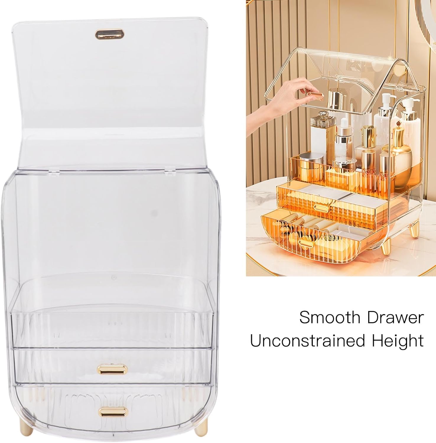 Eujgoov Makeup Storage Organizer with Drawers & Lid, Cosmetic Case for Countertop Bathroom – Ideal Gift for Women