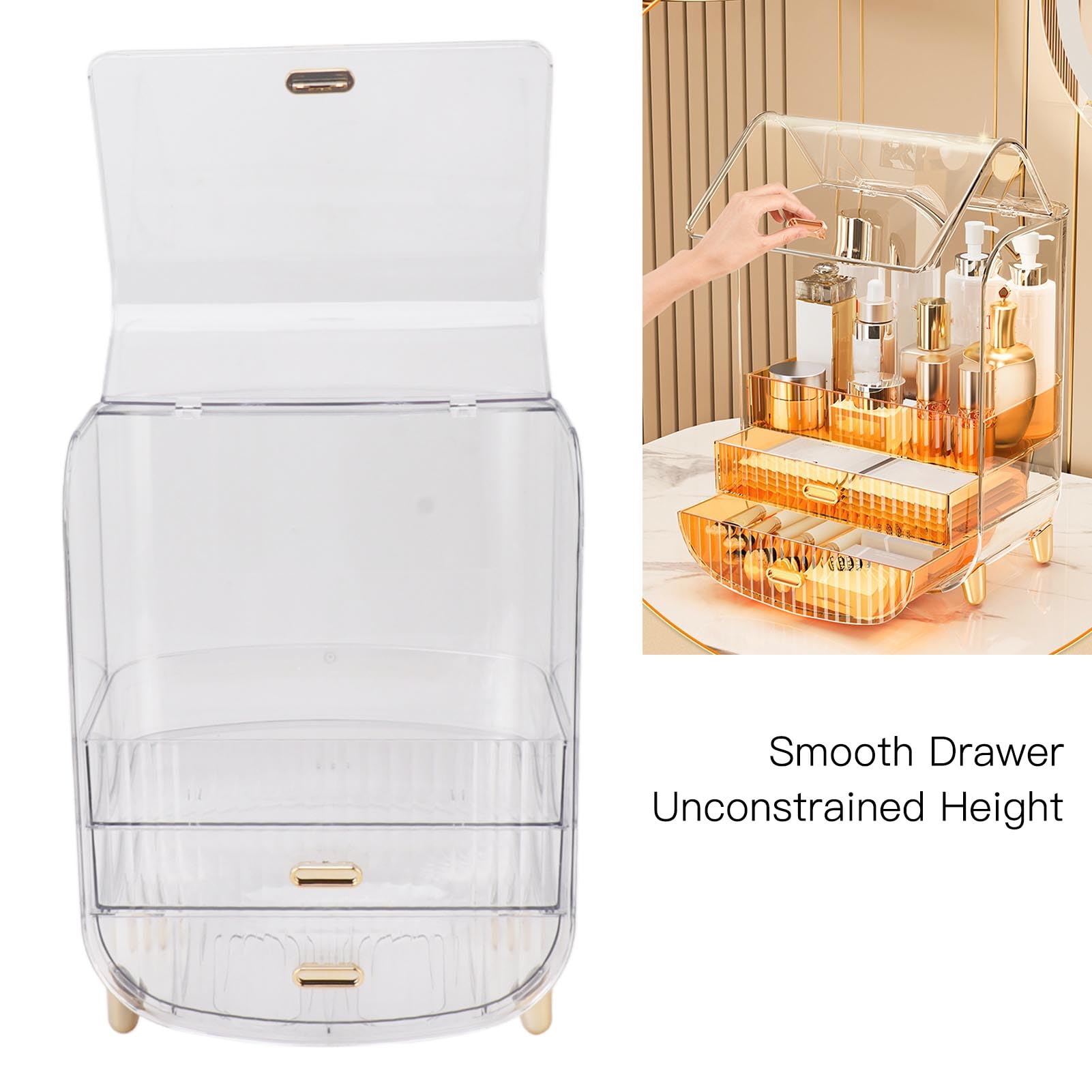 Caja de Almacenamiento de Cosméticos, Organizador de Maquillaje Duradero para el Hogar, Dormitorio, Baño con 3 Capas de Gran Capacidad PET (claro)