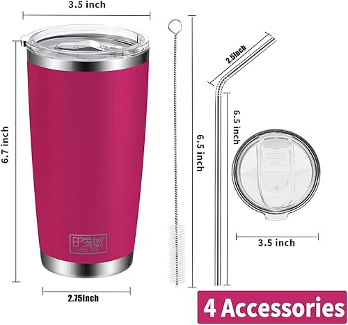 Miniatura 2 de IMPR3TREE Vasos de 20 onzas, acero inoxidable 188 de doble pared, taza de viaje, taza de café aislada al vacío con tapa y popote, morado