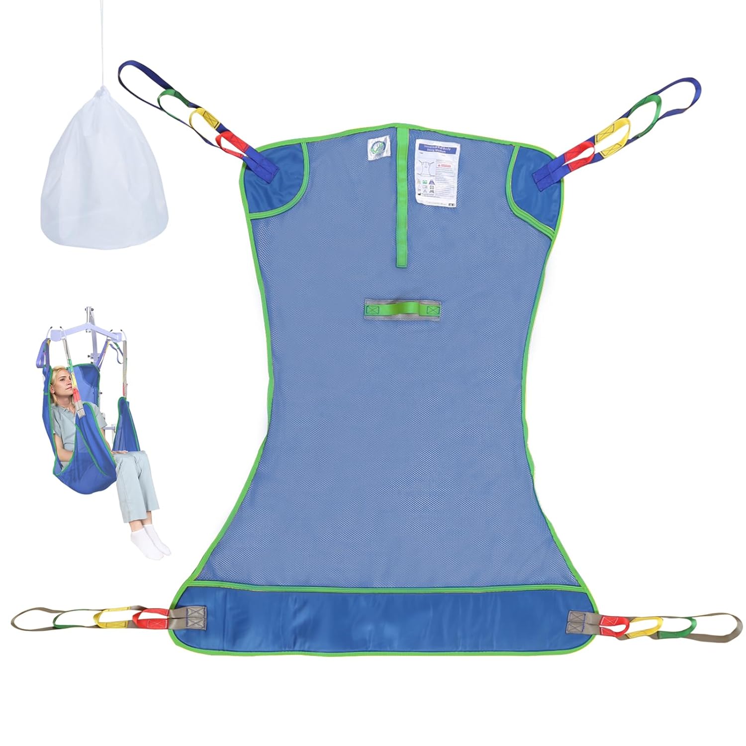 Full Body Patient Lift Sling for Senior/Elderly/Caregiver/Elderly/Disabled/Bedridden to Transfers | Repositioning | Lifting,with 1pc Laundry Bag (Blue, Small)
