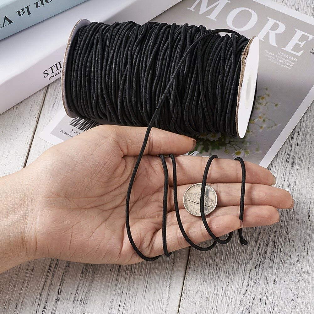 M Fabrics Black Elastic Cord Strap 2mm 10 Meter Round Stretch Earloop Rope for Mask Making DIY Sewing Crafts Soft Durable Elastic 2