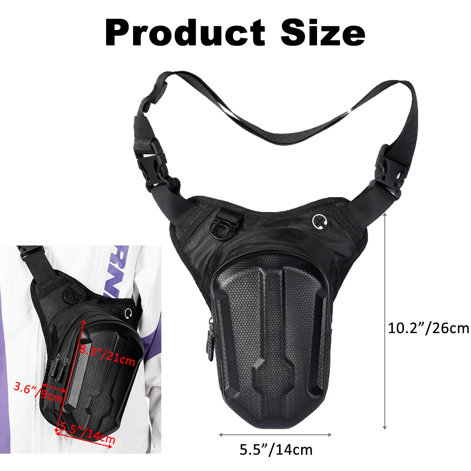 Sac de jambe pour homme et femme – Sac banane d'extérieur avec ceinture réglable – Sac tactique de hanche avec rangement imperméable pour la randonnée, le cyclisme, les voyages, la pêche (noir