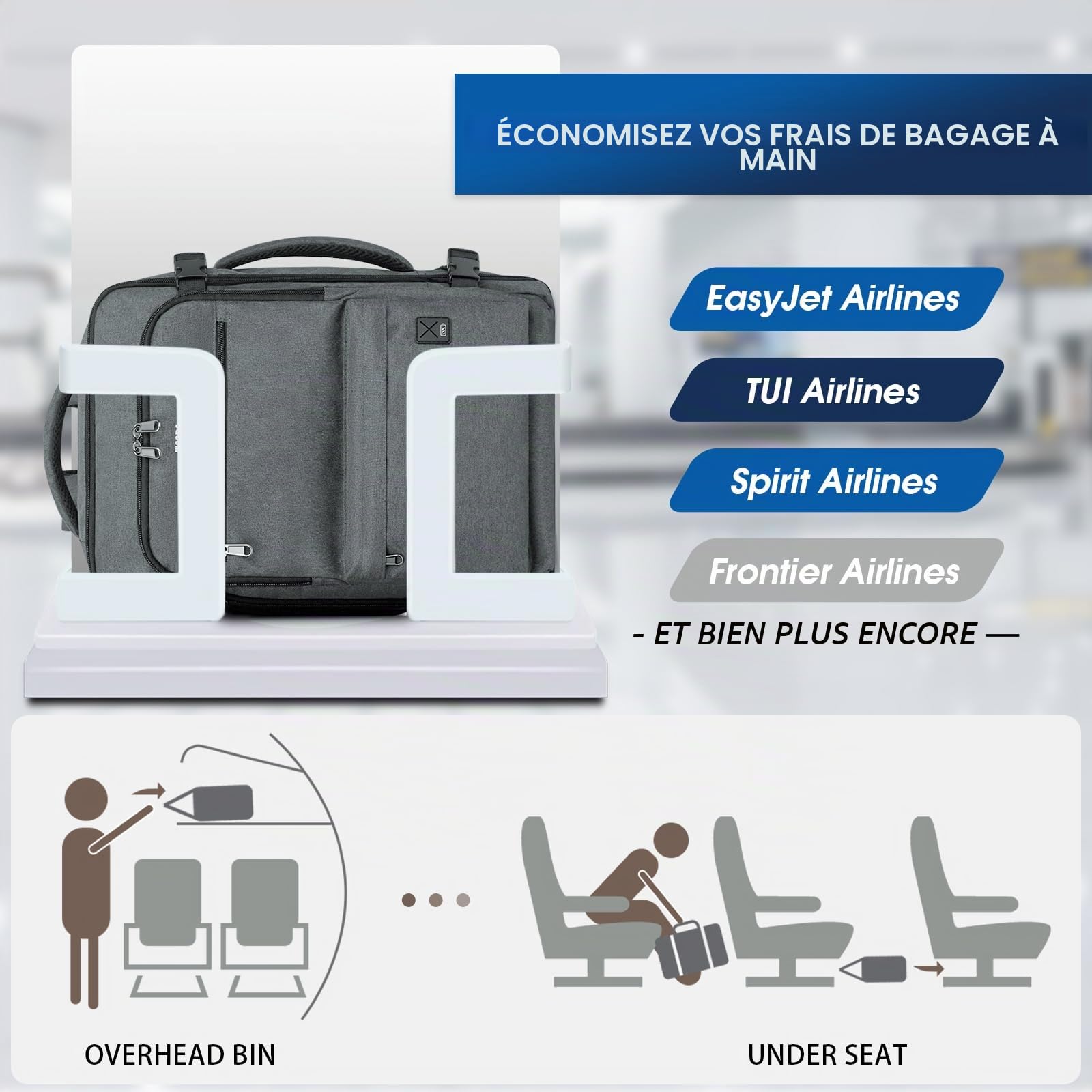 WANDF Sac à Dos Bagage à Main 45x36x20cm pour Easyjet Airlines, Sac à Main de Voyage sous Siège avec Compartiment Humide, Sac à Dos pour Ordinateur Portable 17 Pouces pour Hommes et Femmes