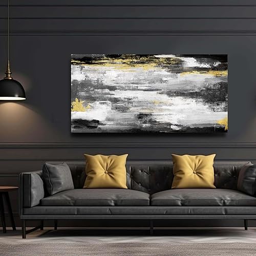 Miniatura 8 de Kureful Arte de pared abstracto negro dorado de 24 x 48 pulgadas, imágenes de decoración del hogar para sala de estar, dormitorio, cocina,