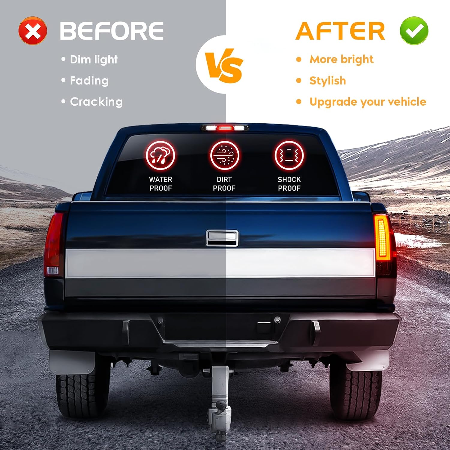 LED Tail Light + 3rd Brake Light Kit Fit for Chevy Silverado 1500 2500 HD 3500 HD 2007-2014, for GMC Sierra 3500 HD 2008-2014 with Dual Wheel Only, 3Pcs, Smoke Lens