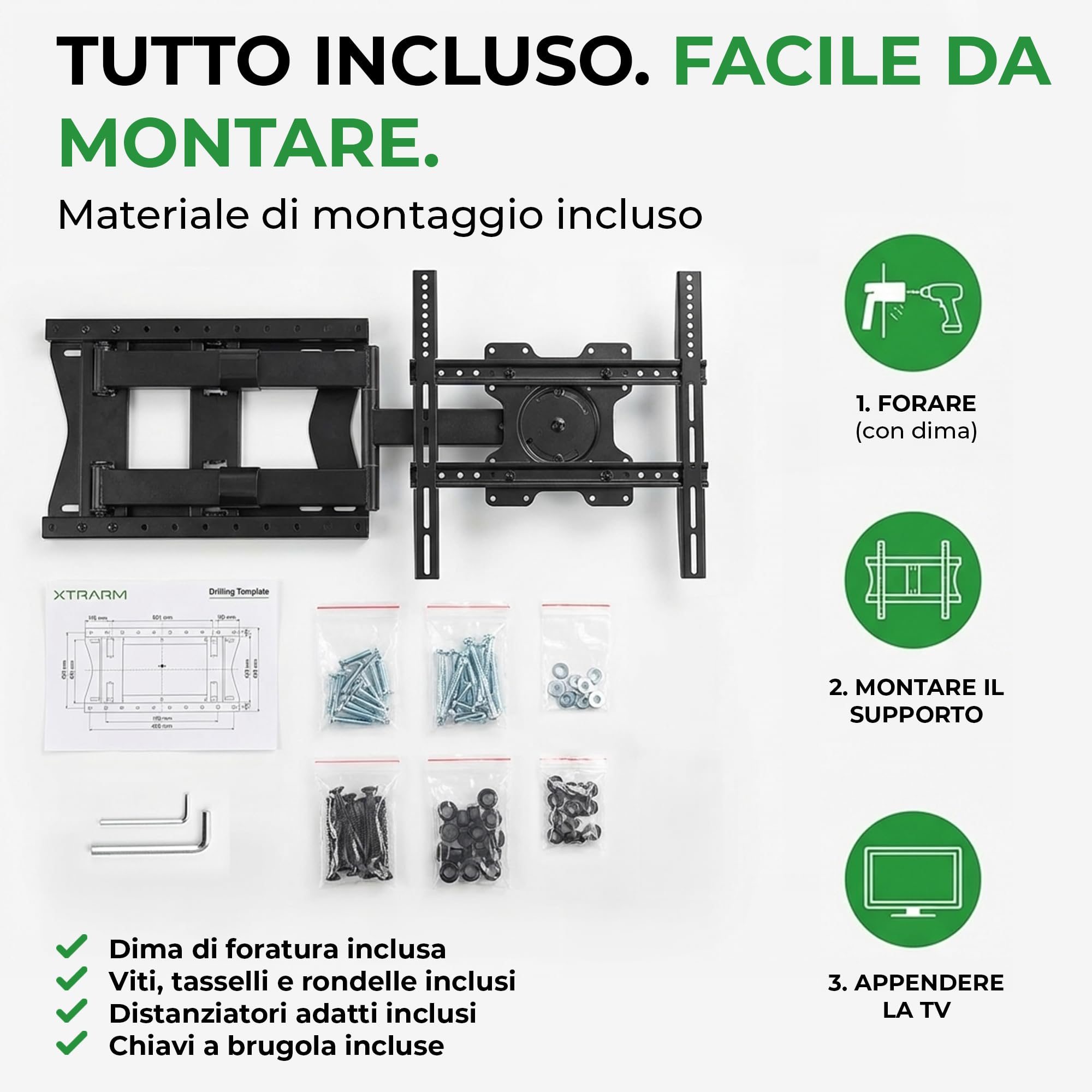 TiTon Flex 80 cm Supporto TV Parete per 27–85 Pollici – Braccio TV Estensibile fino a 80 cm, Girevole, Inclinabile e Rotazione, Portata 60 kg, VESA fino a 400x400 mm, Gestione Cavi Integrata