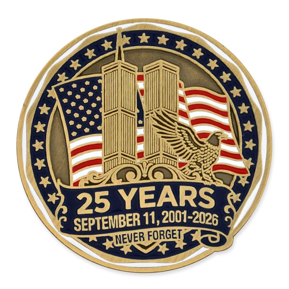 PinMart's 9/11 September 11th Patriotic Twin Towers Lapel Pin – 9/11 Memorabilia and Pentagon Remembrance – Commemorative Enamel Pins for Veterans, Events, Backpacks, Hats - Single or Bulk Packs