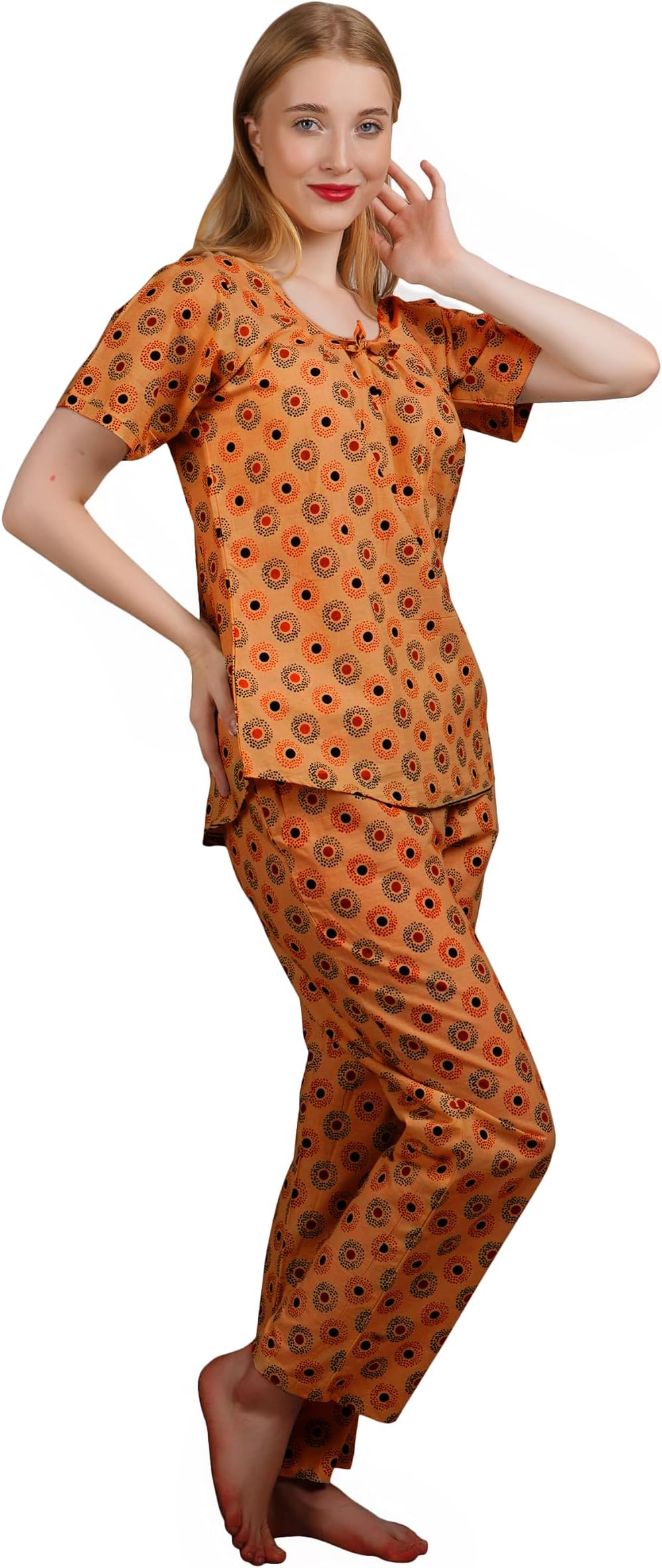 HOUSE OF MD Women's Cotton Round Neck Short Sleeve Suit with Jaipuri Print (Shirt and Pyjama)