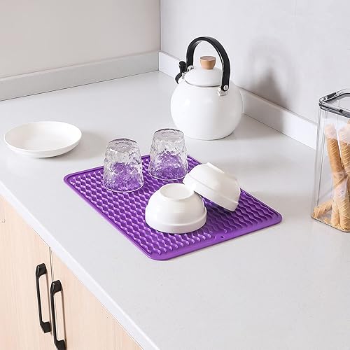 Miniatura 993 de Tapete de silicona para secado de platos para múltiples usos, fácil de limpiar, ecológico, resistente al calor, tapete de silicona para encimera