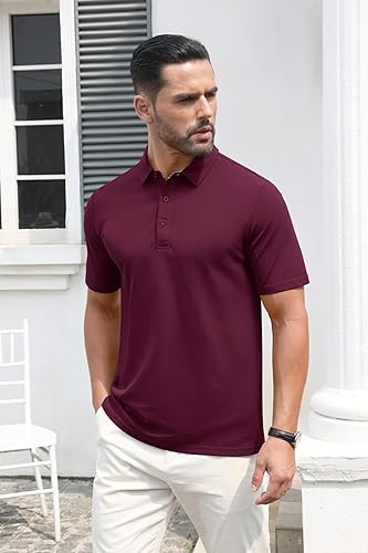 Miniatura 3 de MAGCOMSEN Camisas polo de manga corta para hombre, de algodón, piqué de 3 botones, ajuste clásico, informal, camisetas de golf