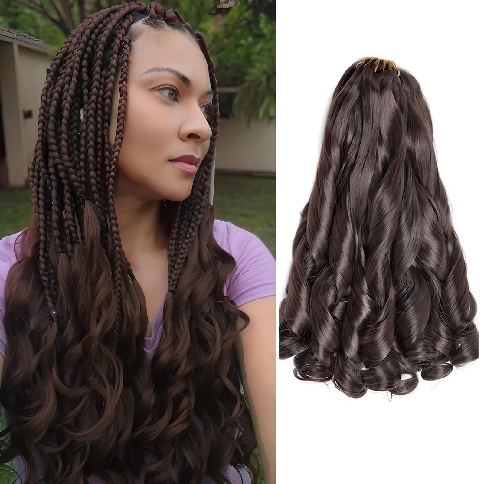 18 Inch French Curls Braiding Hair 8 Packs Spanish Curly Braids Pre Stretched Loose Wave Soft French Curl Synthetic Braiding Hair Extensions for Women (4#, 18 Inch (Pack of 8))