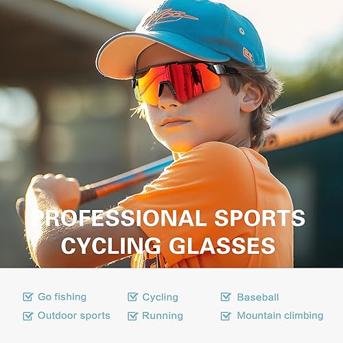 Miniatura 7 de suoso Gafas de sol polarizadas deportivas para niños gafas de sol de béisbol juvenil, gafas de ciclismo para niños y niñas de 6 a 12 años, ligeros