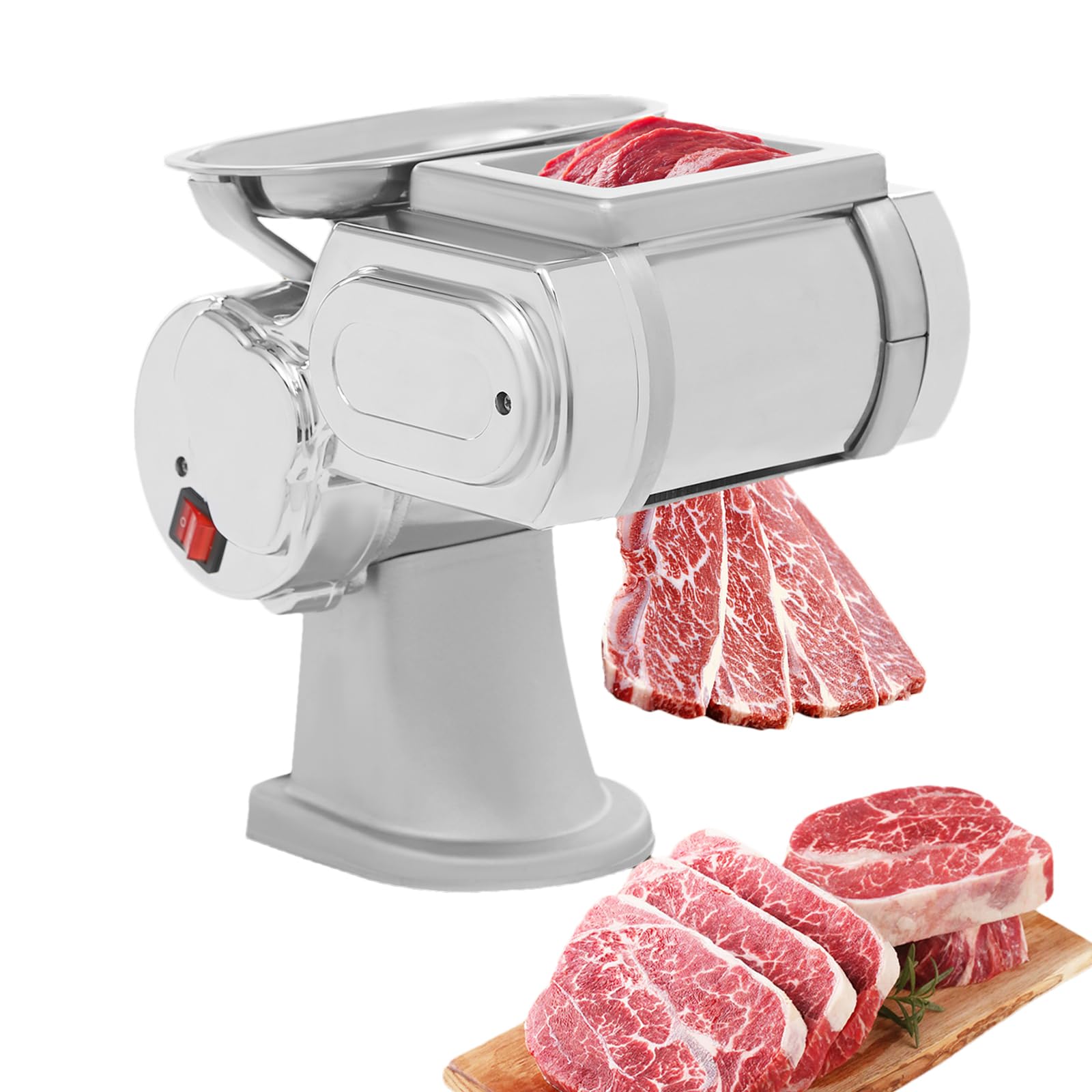 600W Electric Meat Cutter Machine 2.5mm/0.1in Automatic Meat Cutting Machine Raw Meat Slicer Deli Food Slicing Machine for Boneless Meat, Sliced Fish, Softer Vegetables, with Storage and Catching Tray