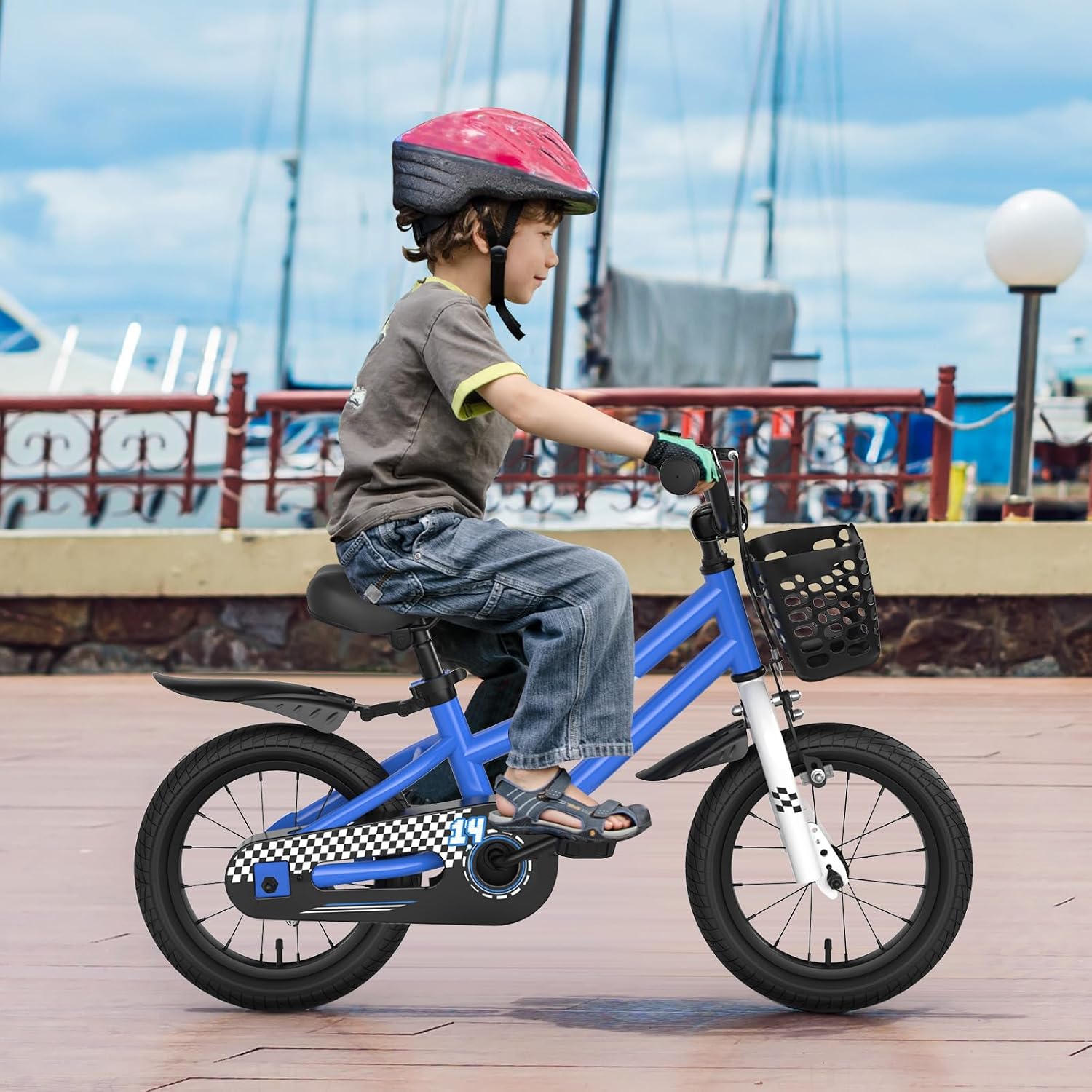 HONEY JOY Kids Bike, 12 14 16 18 20 Inch Toddler Bikes w/Training Wheels & Handbrake, Steel Frame, Fully Enclosed Chain, Adjustable Handlebar & Seat, Kids Bicycle w/Basket, Girls Boys Bike 3-8