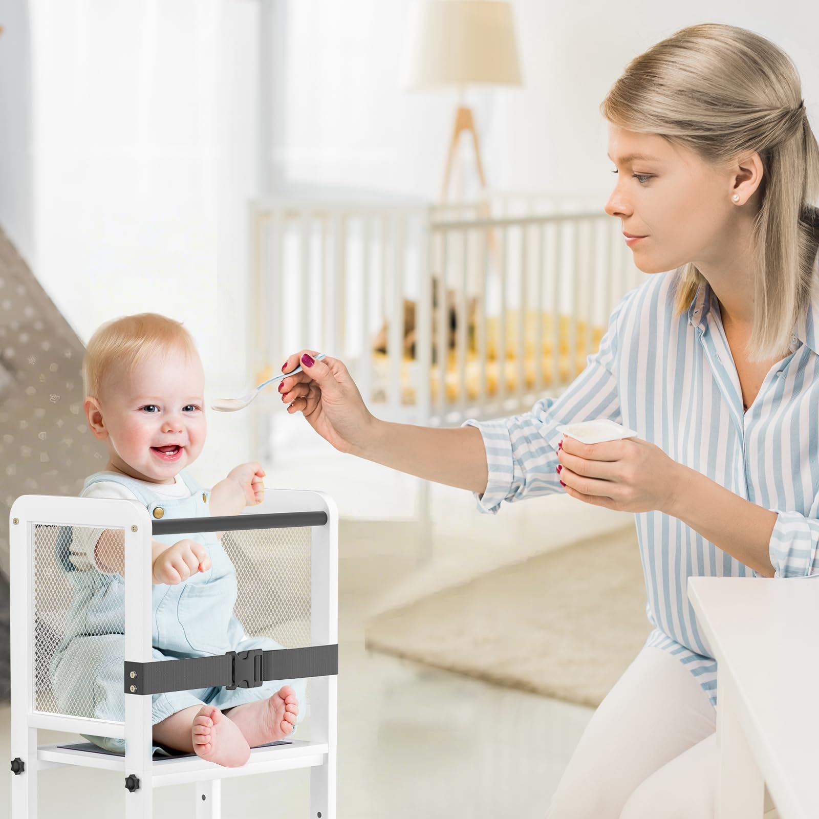 Learn N Explore, torre di apprendimento per bambini, in ferro, 3 livelli, sgabello regolabile in altezza, in legno, stabile e robusto, torre di apprendimento Montessori a partire da 1 anno