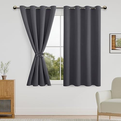 DWCN Cortinas opacas para dormitorio con alzapaños, de ventana, con aislamiento térmico y bloqueo de luz, con ojales para sala de estar, 52.0 x 53.9