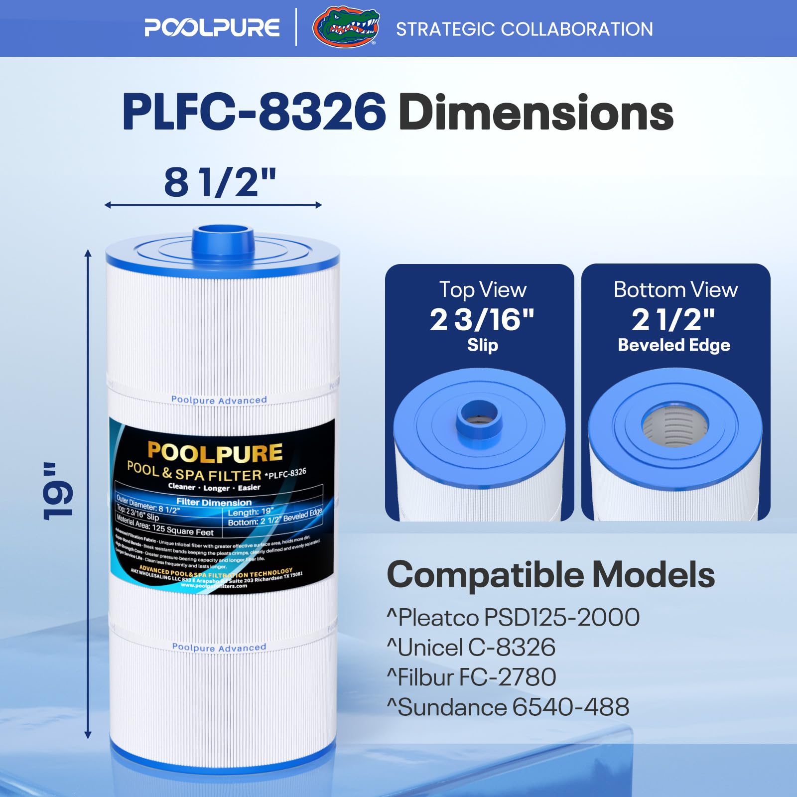 POOLPURE Filtre Spa remplace Sundance 6540-488, PSD125-2000, Unicel C-8326, Filbur FC-2780, Aladdin 22507, Baleen AK-70013, Magnum SU125, Cartouche filtrante de 125 m²