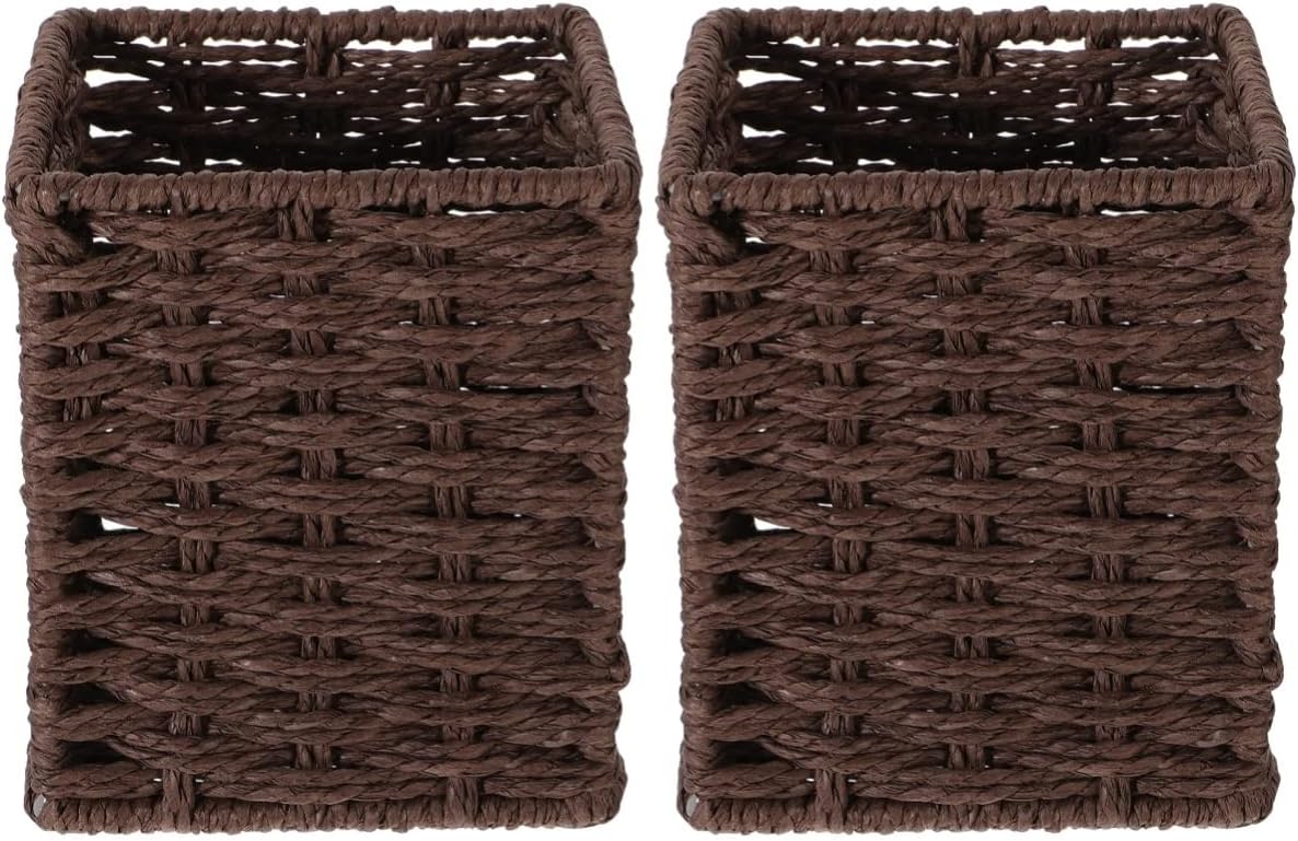 Zerodeko 2pcs Hand-woven Storage Basket for Desktop Organization Compact Sundries Container for Office and Home Stylish and Practical Woven Pen Holder for Tidy Workspace