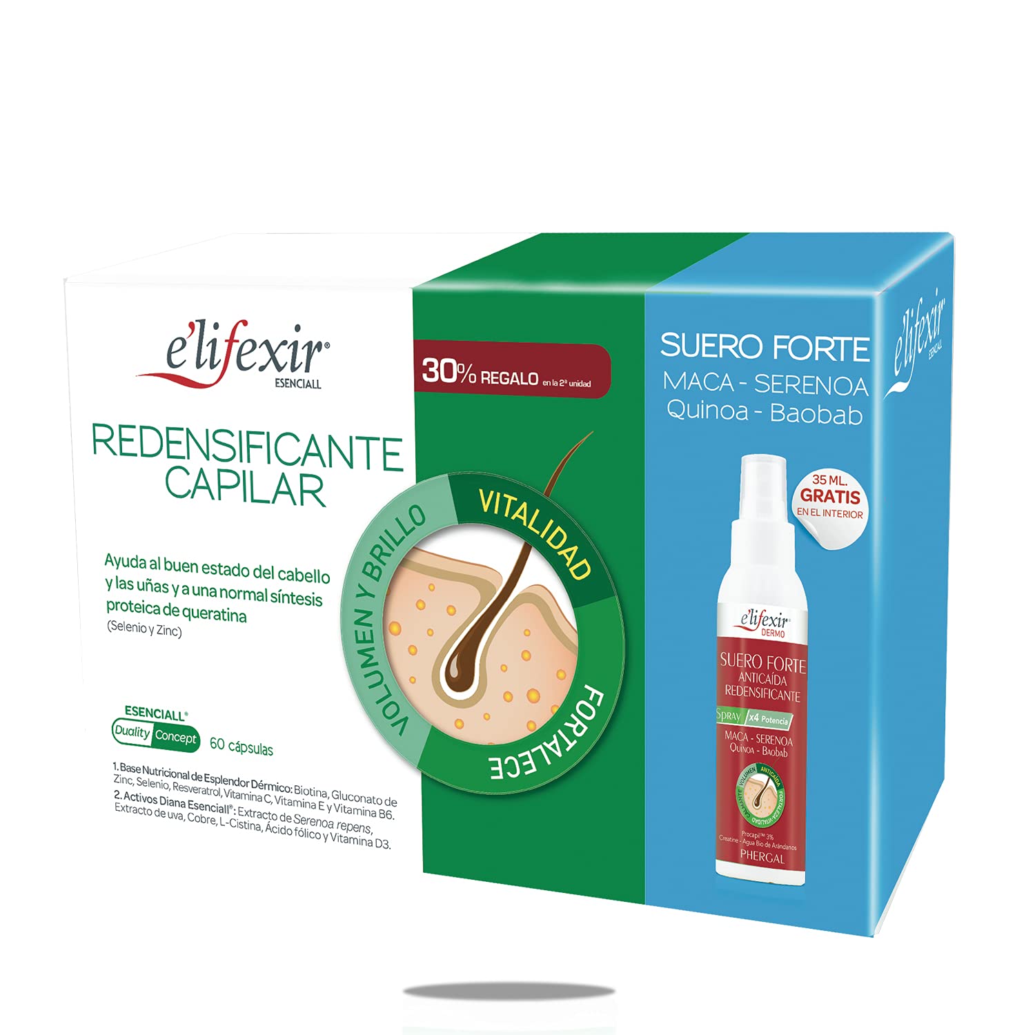 ELIFEXIR ESSIANSL - Redifier Forefire. Pomóc dobrym stanem włosów i paznokci. Włosy silniejsze i zdrowe. 60 kapsułek.