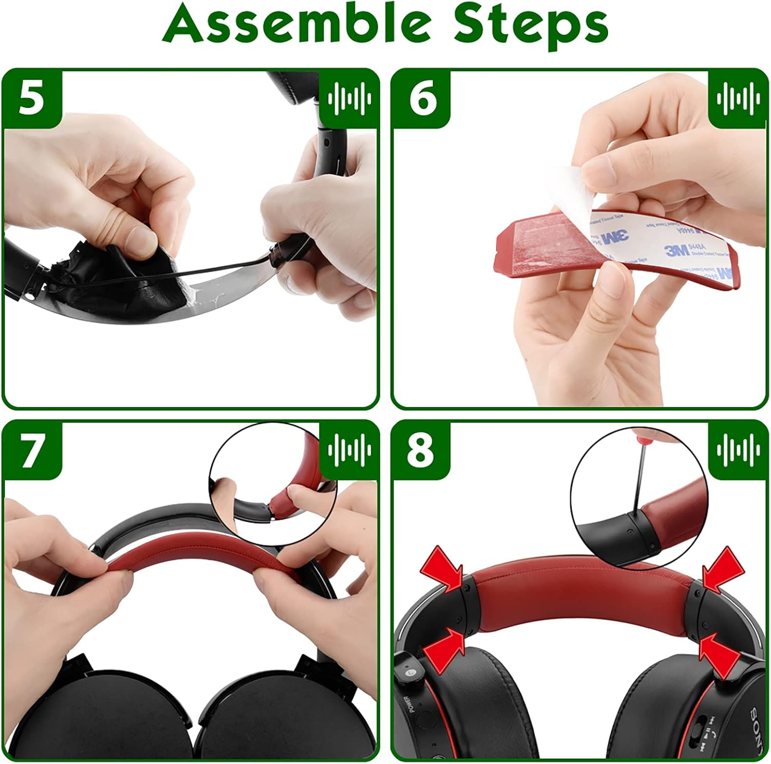 Geekria Replacement Earpads + Headband Set Compatible with Sony MDR-XB950BT, MDR-XB950B1 Headphones, Repair Parts Suit (Dark Red)