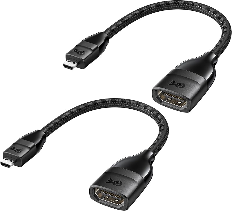 2-Pack 8K Micro HDMI to HDMI Adapter, 6 Inches | 8K@60Hz / 4K@240Hz, 48Gbps, HDMI 2.1, HDR, VRR, ALLM, eARC, Raspberry Pi 4 and Pi 5 Compatible