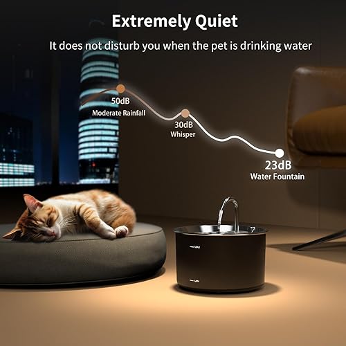 Miniatura 2 de Fuente de agua para gatos, tapa de acero inoxidable, fuente de agua para mascotas de 3 L101 onzas, bebedero para perros con bomba silenciosa y