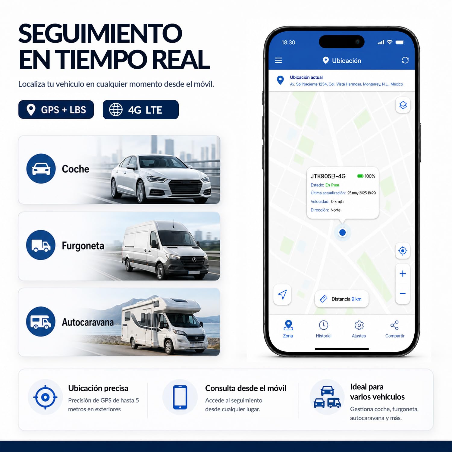 4G Localizador GPS para Coche, Moto y Camión sin Suscripción, Batería 10000 mAh hasta 100 Días en Espera, Seguimiento en Tiempo Real, Rastreador GPS con Imán, Alerta Antirrobo, Geovalla y App - TK905B