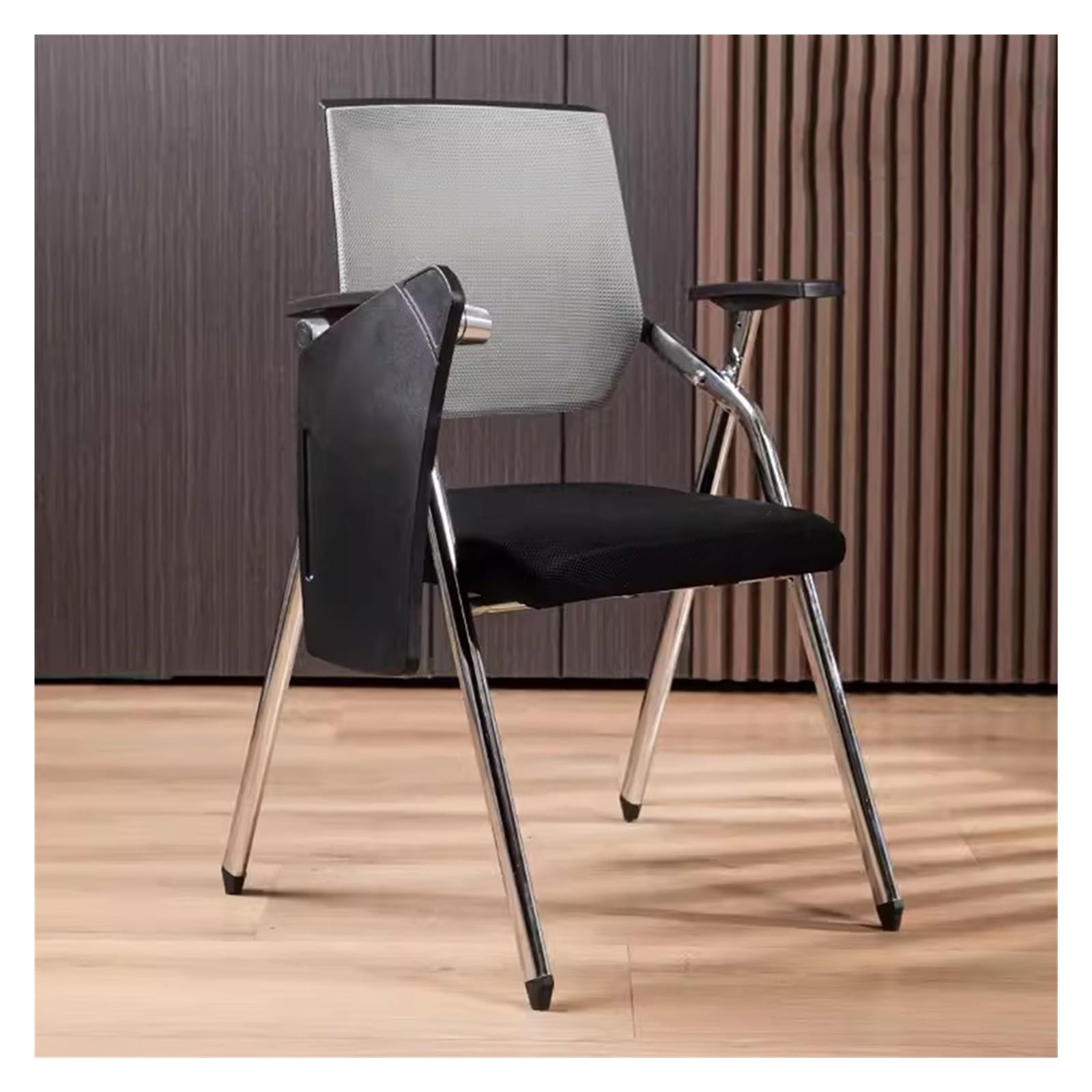MYUYEE Chairs With Desk Attached,Foldable & Stackable Conference Room Chairs,Folding Office Chair Foldable Reception Chairs With Arms & Tablet For Office (Grey)