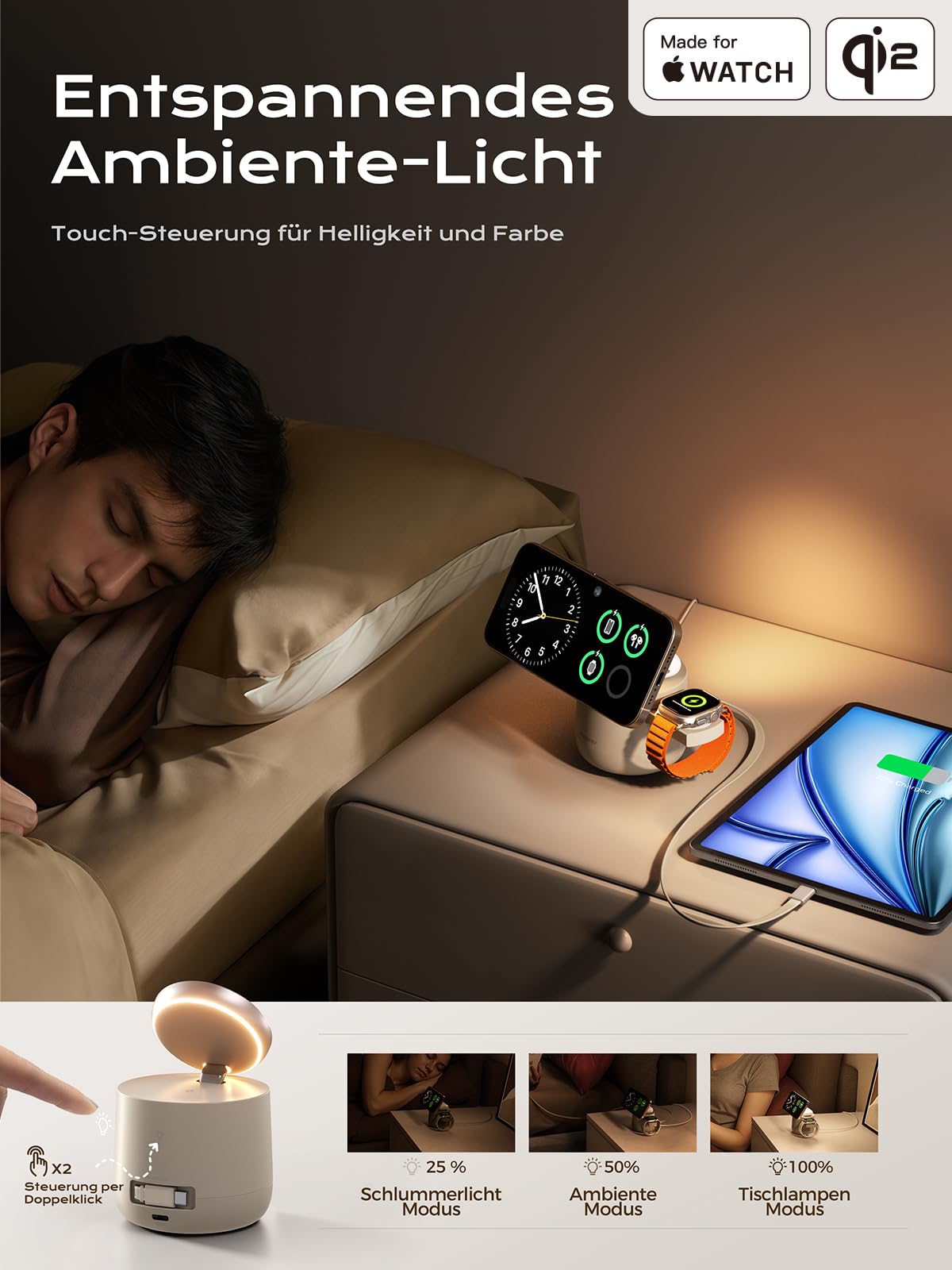 THREEKEY 4-in-1 Magnetic Wireless Ladestation Qi2 15W Magnet Ladegerät für iPhone 17/16/15/14/13/12 Serie, Apple Watch, AirPods, iPad, Magnetic Ladestation mit 65W Ladegerät im Lieferumfang enthalten