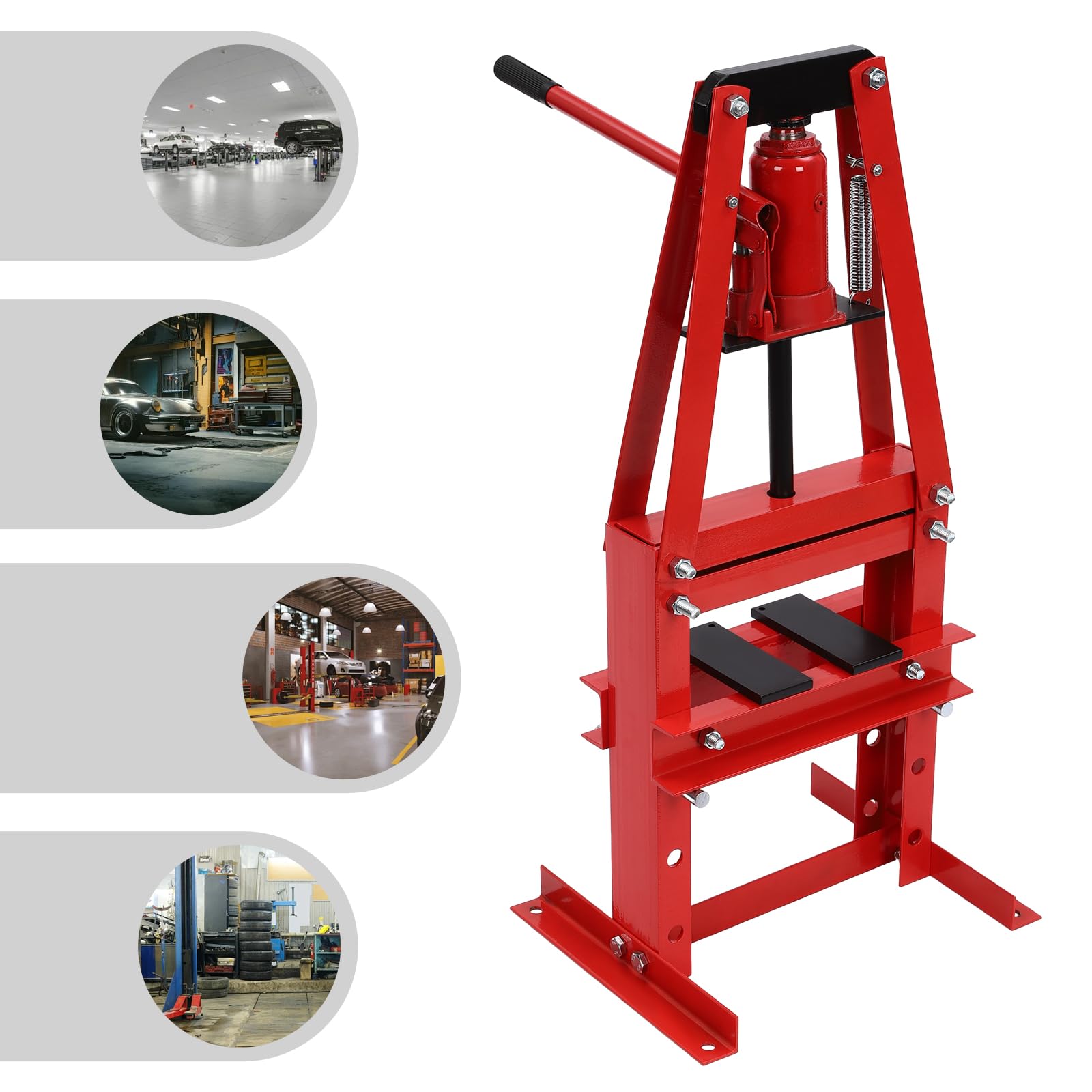 Presse hydraulique 6 tonnes - Presse d'atelier - Presse à main avec plaques - Pour réparations de voitures, travaux en métal - Jusqu'à 130 mm de course - Poids : 24 kg - Type A