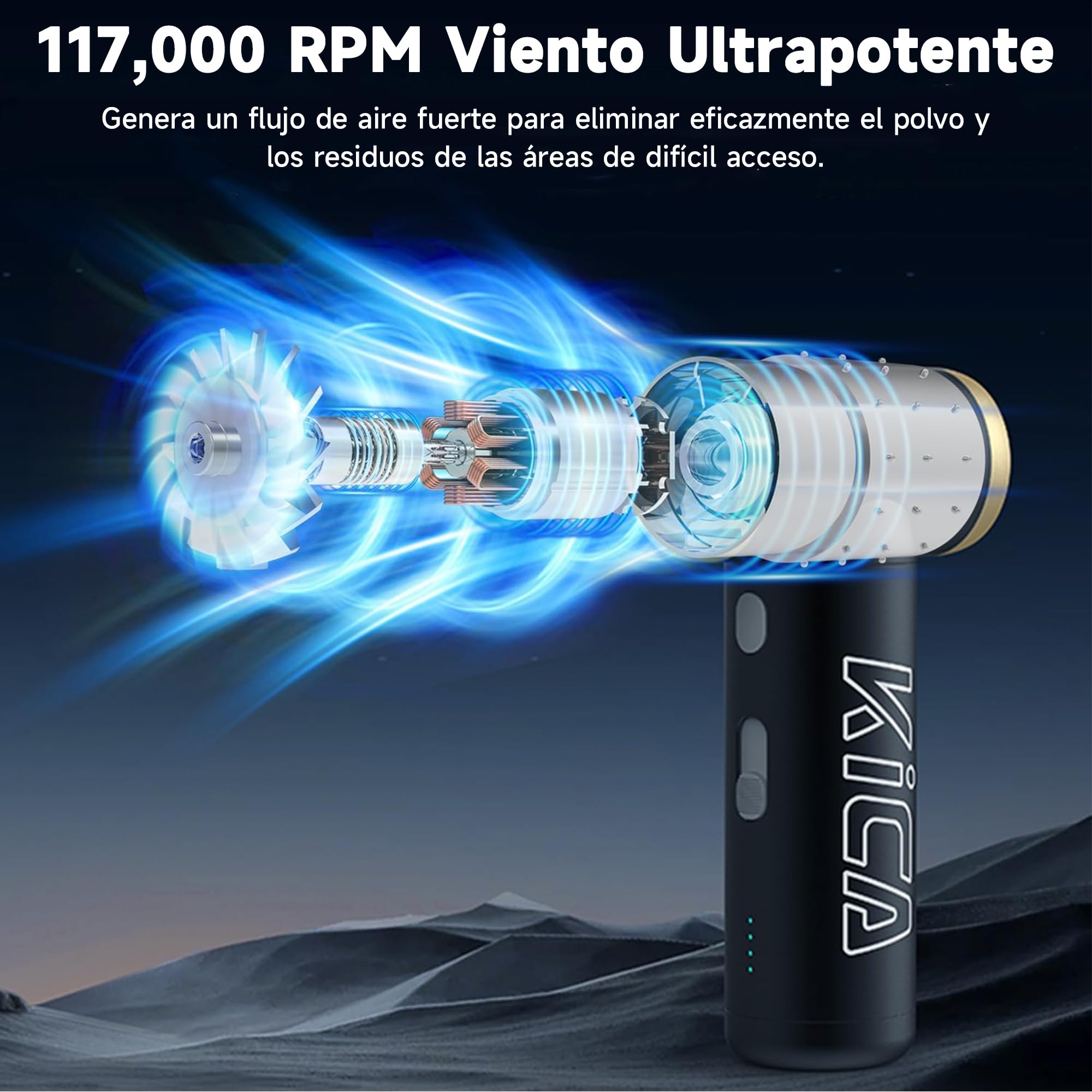 Kica JetFan 2S Soplador de Polvo Eléctrico - Aire Comprimido Recargable a 117000 RPM, Sin Escalas de Velocidad, Botón Turbo y Metal, Plumero de Aire para Limpiar PC, Coche, Oficina y Sofá - Rojo