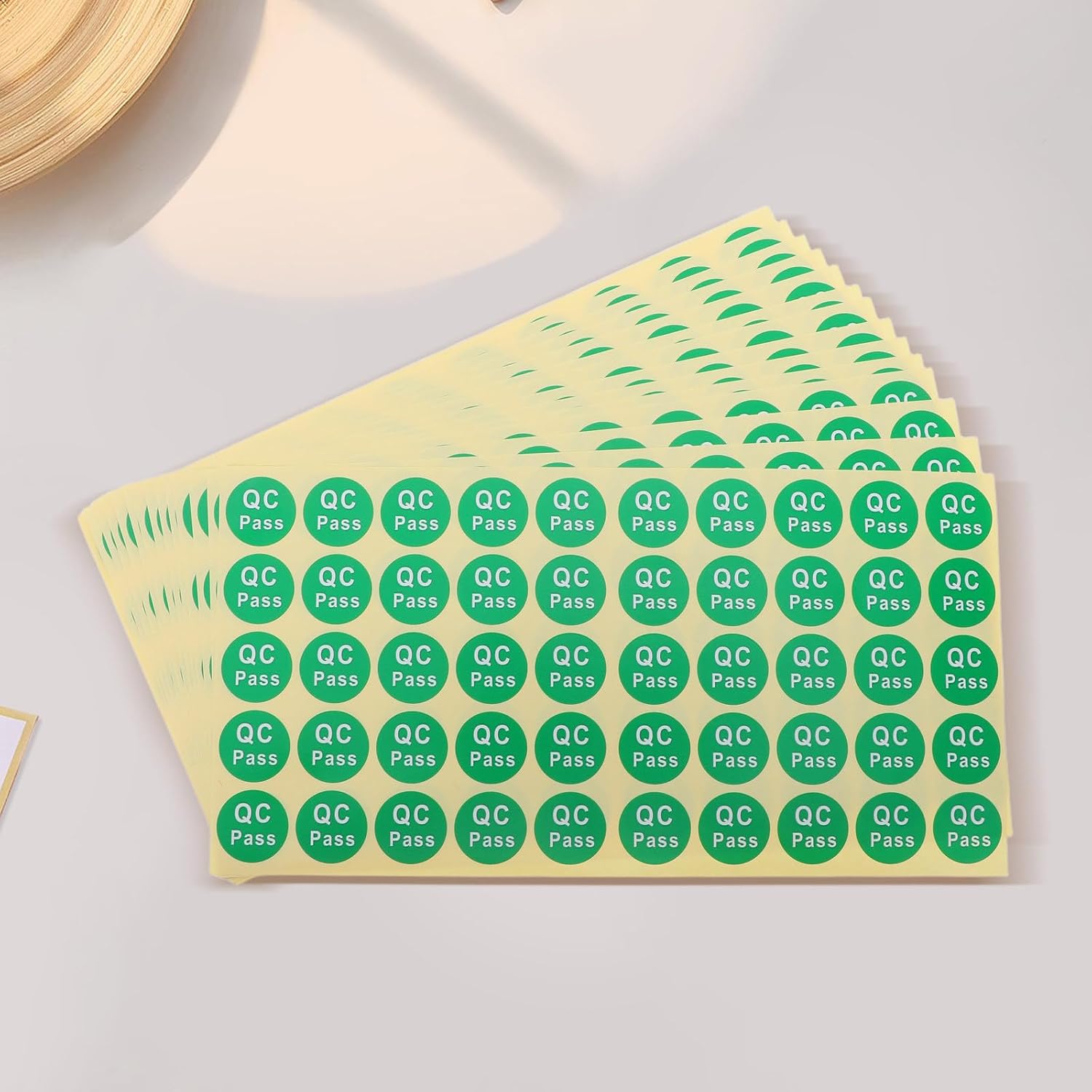 Qc Label Stickers 15 Sheets Round Adhesive Green Tamper Proof
