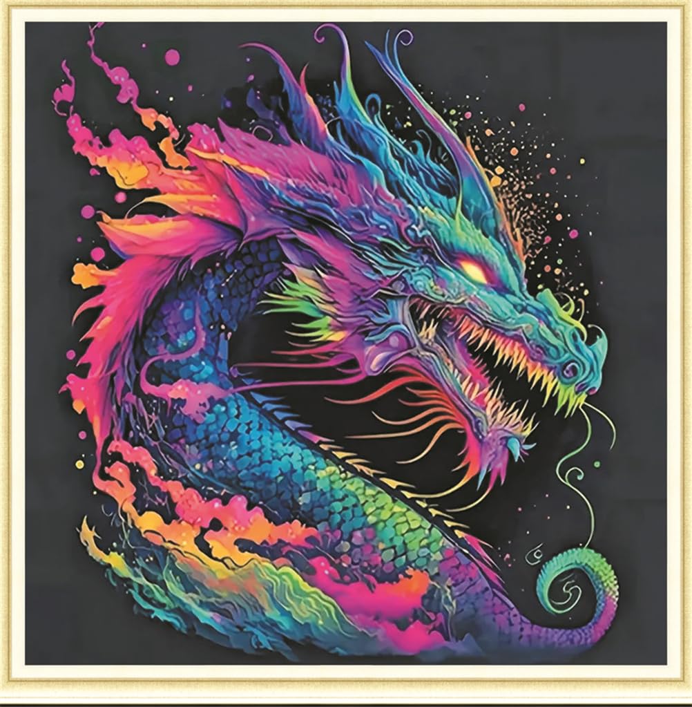 Meecaa Cross Stitch Kits 11 Count Stamped, Colorful Dragon Animal Embroidery Kit with Accessories Pre Printed (36CMx36CM) (Dragon)