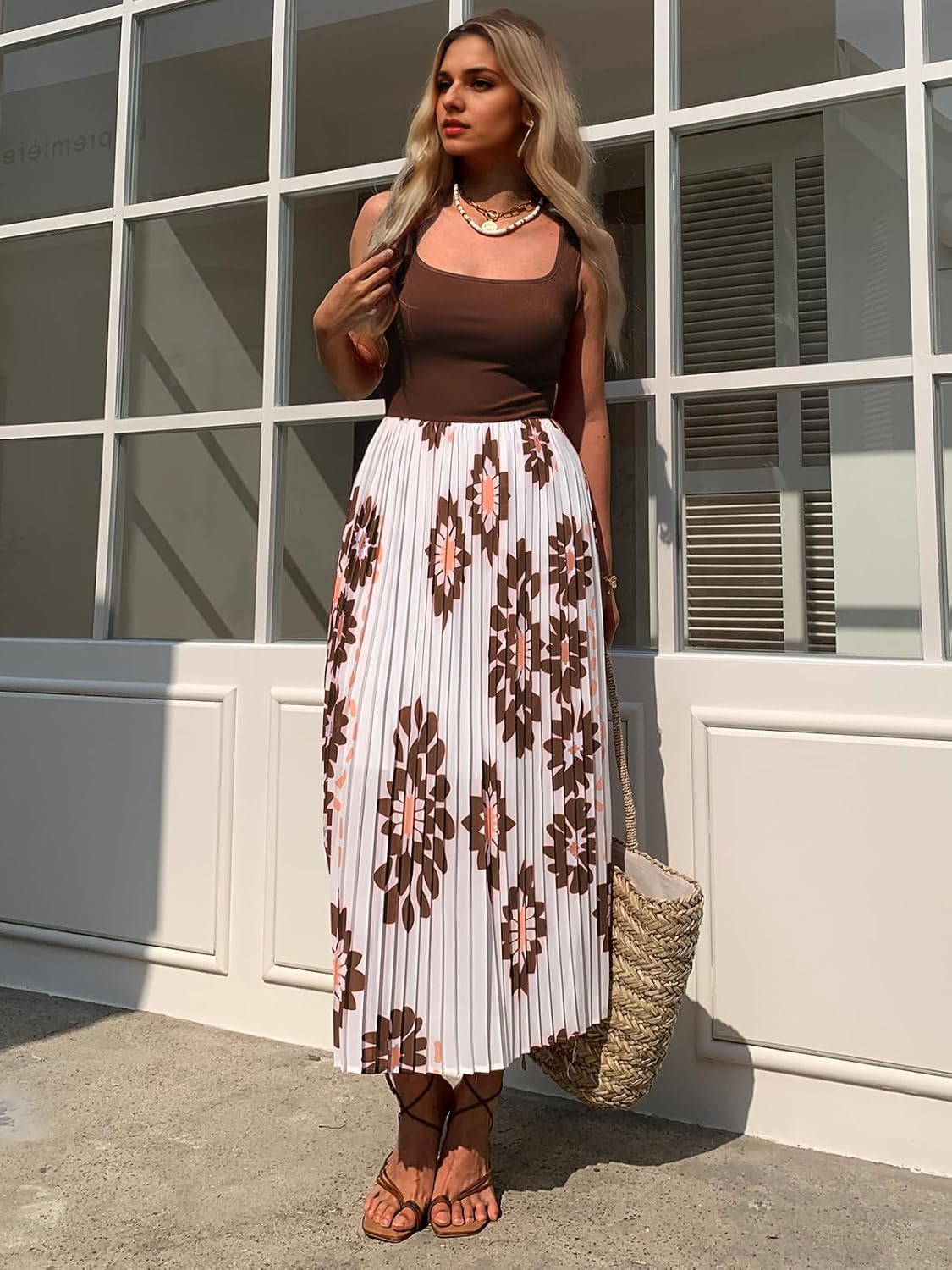 Women's Sleeveless Pleated Maxi Dress Boho Floral Print Summer Sundress High Waist Flowy A-Line Casual Dress - Image 2