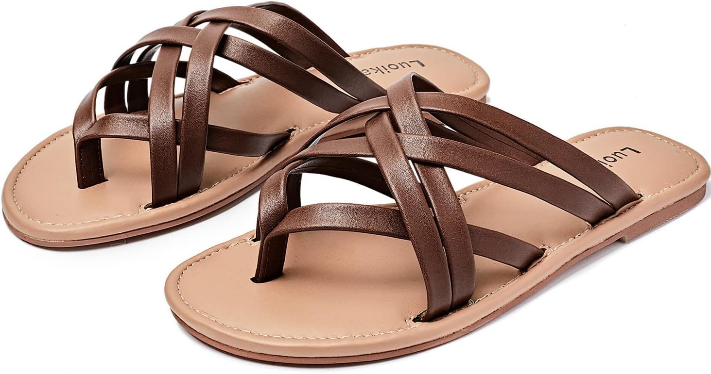 Luoika Women's Wide Width Flat Sandals, Flip Flop Slides Sandal Casual Strapy Sandal Slip on Summer Beach Shoes for Women. - Image 6