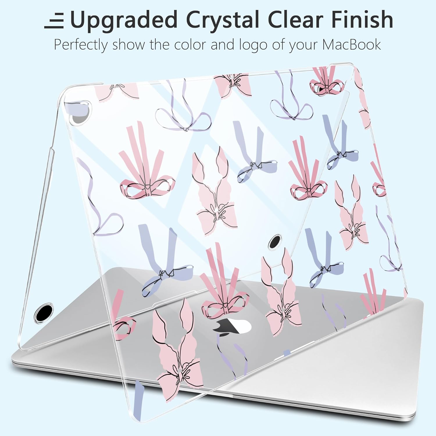 for MacBook Pro 13 inch Case 2022 M2 A2338 2020 Release– Fashionable Lightweight Floral Design Transparent HD Clear Laptop Shell, with TPU Keyboard Cover & OTG Adapters, Pink Bow