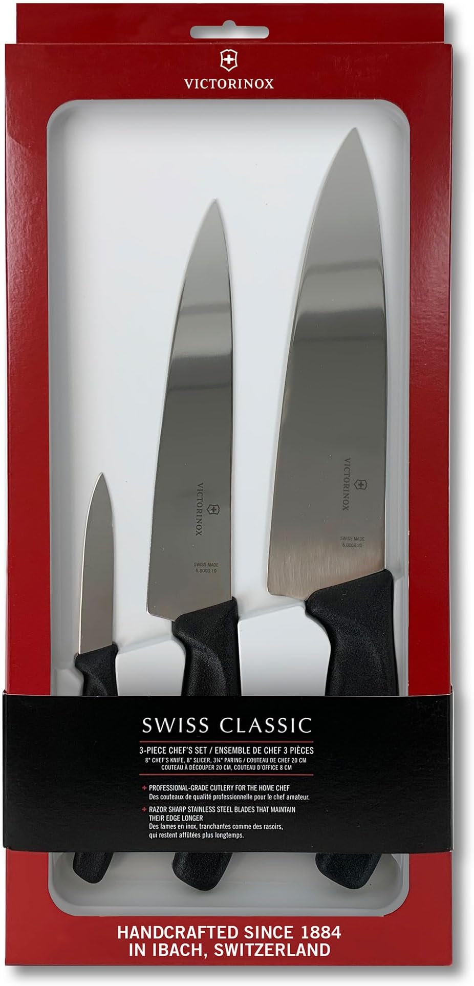 Victorinox ​Swiss Classic Chef's Knife Set - Balanced Cooking Knives for Kitchen Accessories - Ergonomic Meat, Vegetable & Fruit Knives - Black Handle, Straight Edge, 3-Piece Set