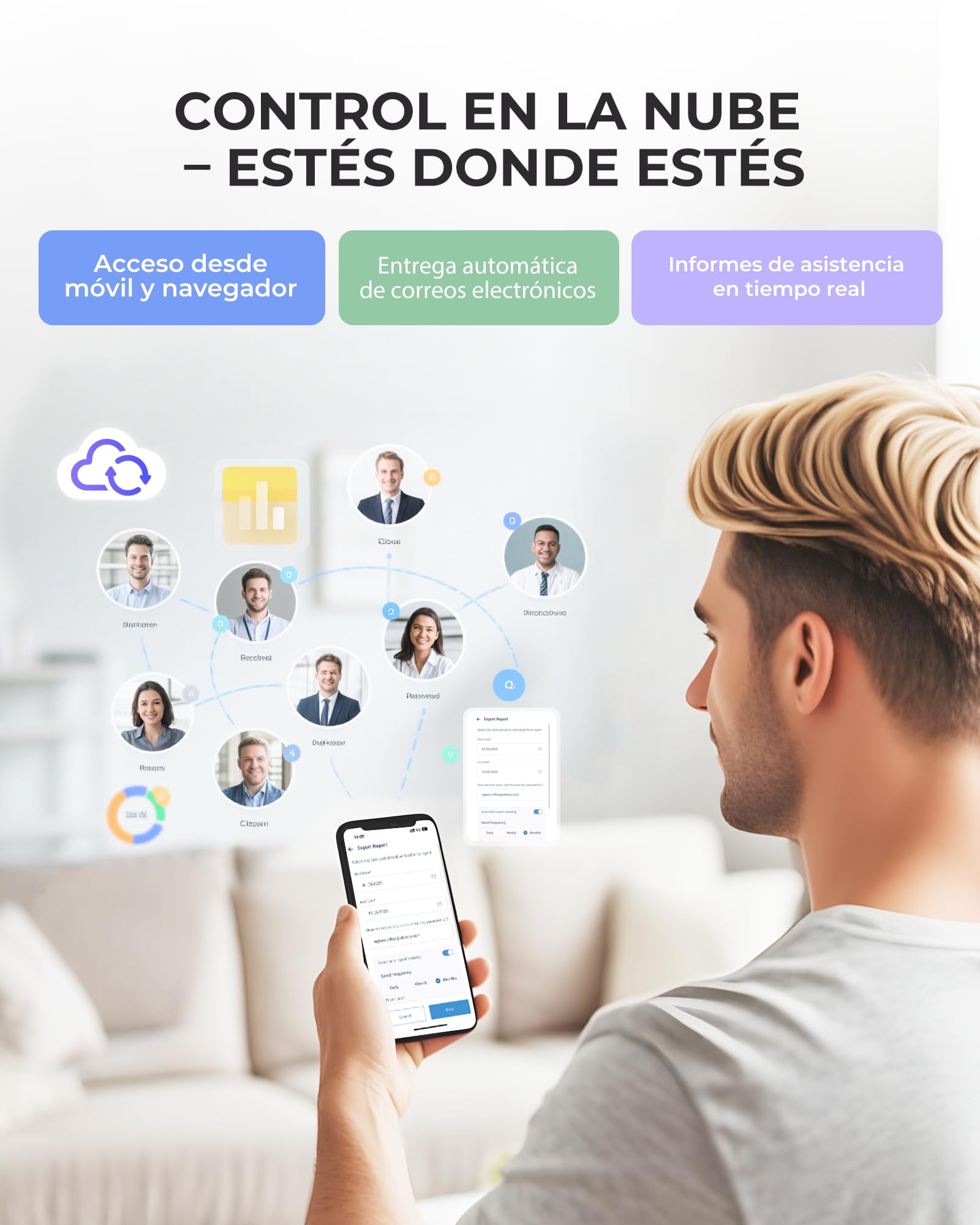 NGTeco Reloj de Fichar Cloud, Basado en la Nube con Pantalla Táctil, Reconocimiento Facial/Huella Dactilar/Tarjeta/Pin, WiFi de 2,4 GHz y 5 GHz, Contiene 10 Tarjetas IC, Sin Cuota Mensual