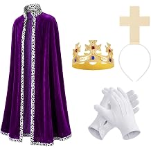 Emperor Cosplay Accessories Set, Purple Velvet Cape, Crown, Cross Headband, White Gloves, Halloween Royal Costume Kit
