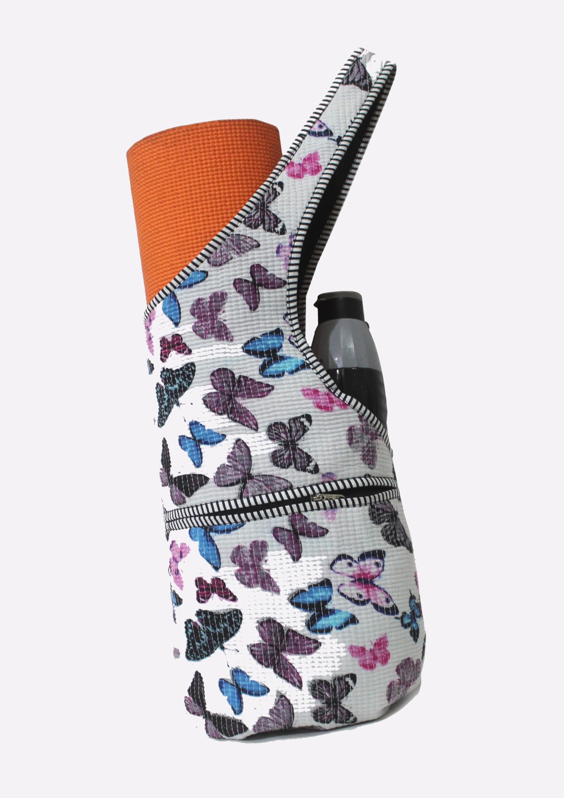 INDIAN CRAFT CASTLE Yoga Mat Bag | Tote Mat Bag | Sling Yoga Tote w/Large Side Pocket & Zipper Pocket | Yoga Mat Carrier Fits Most Size Mats (White Multi)