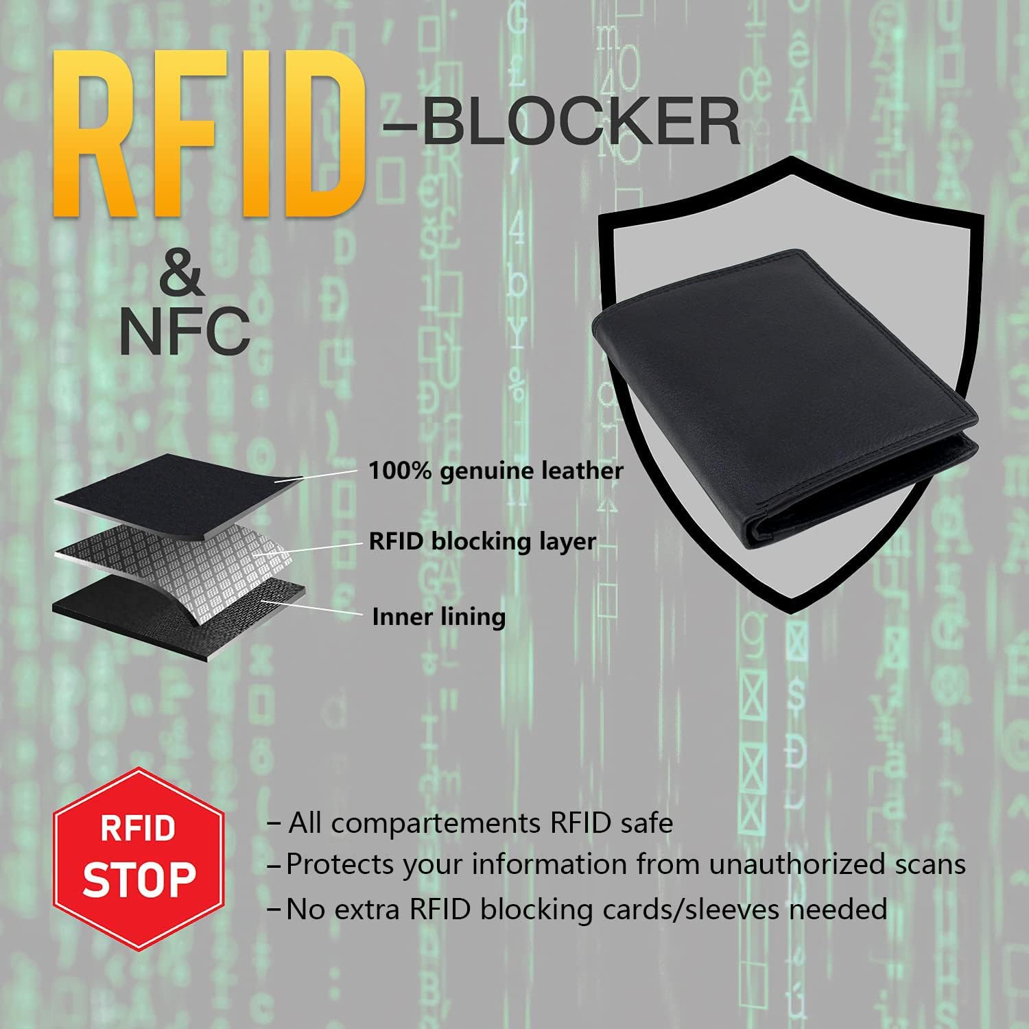 Frentree® Męski portfel ze skóry Nappa z ochroną RFID, 12 przegródek na karty, format poziomy, czarny, czarny, Klassisch, Format poziomy