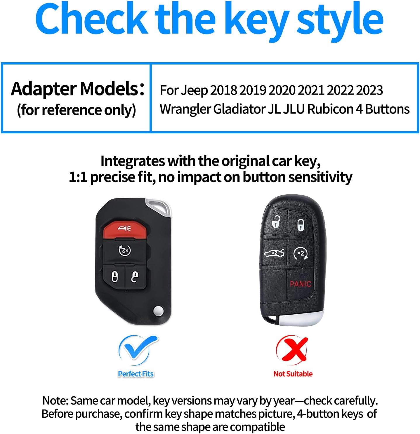 for Jeep Key Fob Cover with Leather Keychain, TPU Key Case Compatible with 2018-2025 2026 Jeep Wrangler JL JLU JT Gladiator Rubicon Sahara Accessories, 4 Buttons Smart Remote Car Key Protector