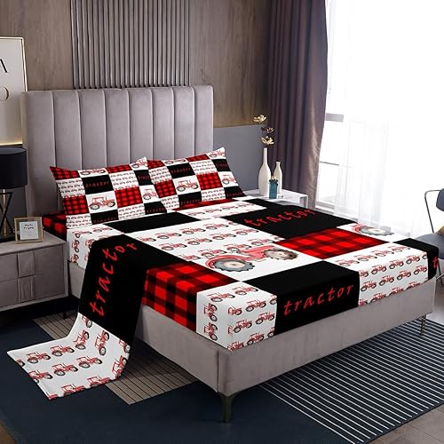 Erosebridal Juego de sábanas de tractor rojo para niños, niñas, adolescentes, equipo de camión, sábana bajera individual, juego de ropa de cama a