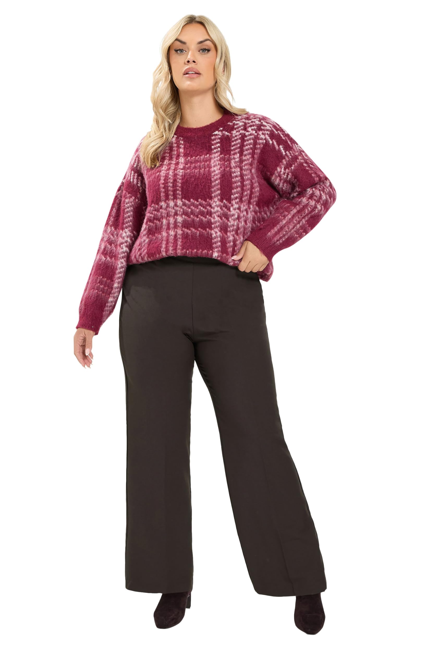 Yours Curve Chocolate Brown Straight Leg Trousers - Women's - Plus Size Curve