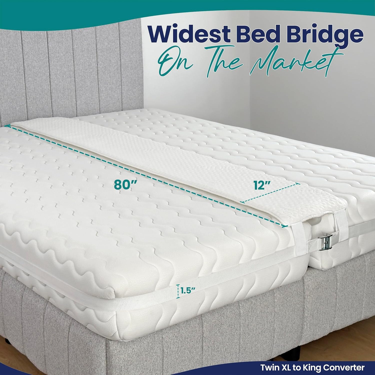 10" Extra Wide Bed Bridge Twin XL to King Converter Kit - Split King Gap Filler for Adjustable Bed - Mattress Connector & Gap Filler for Bed - Heavy Duty Metal Buckle Strap - 25D Memory Foam