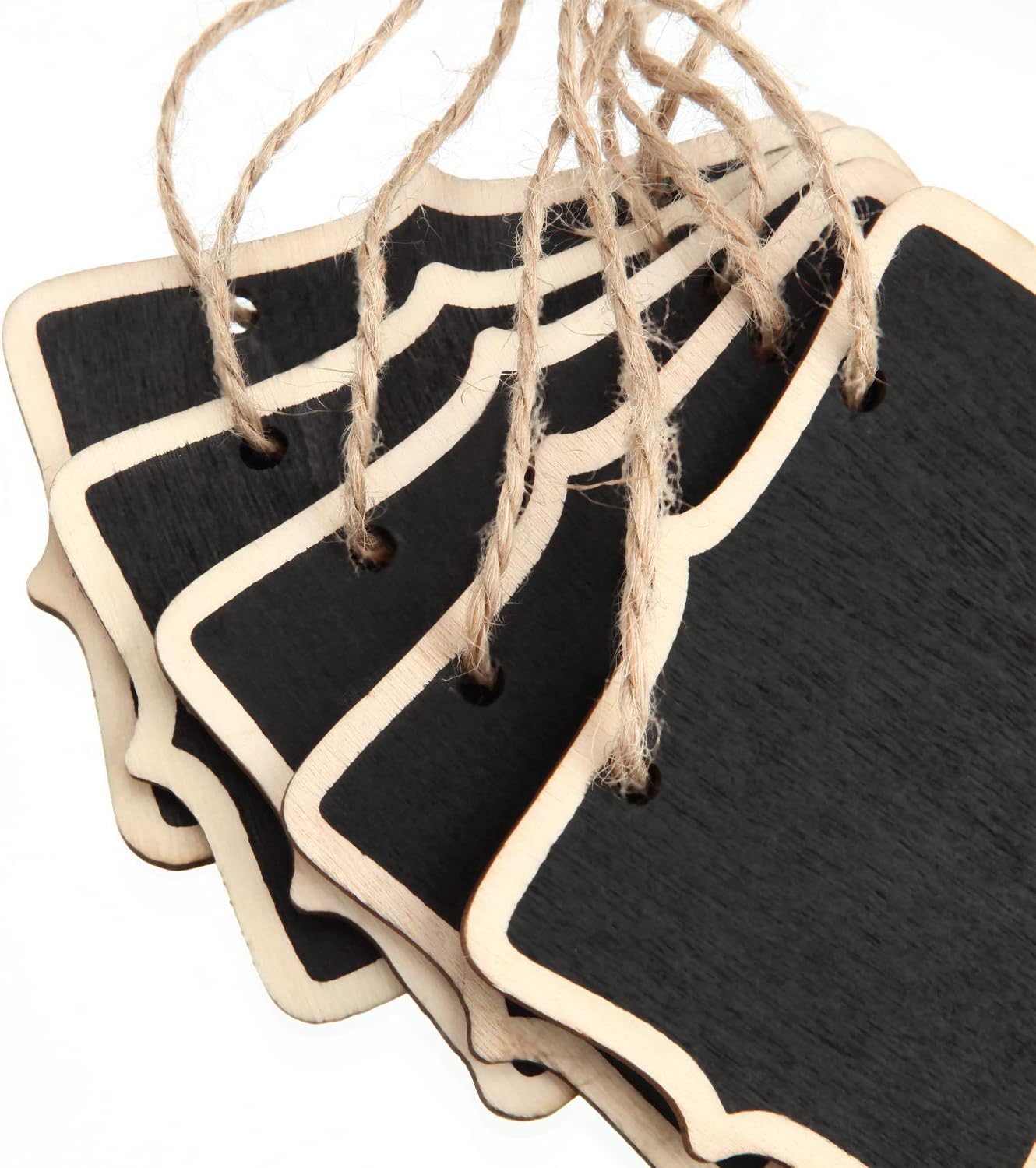 Chalkboard Tags Hanging Wooden Chalkboard Signs 3.35 x 2.36 Inch Mini Wood Chalkboard Labels Rectangle Blackboard Tags Massage Board Signs (12 Pieces)